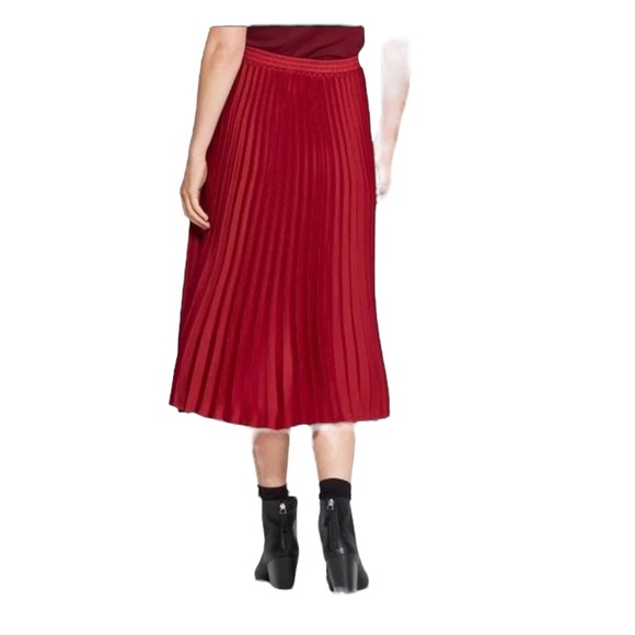 A New Day Ruby Red Pleated Midi Skirt - Picture 2 of 6